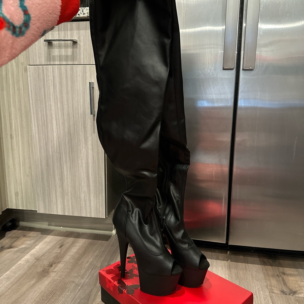 Pleaser Black Peep-Toe Heeled Boots